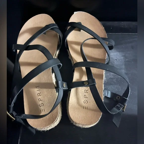 Esprit Black Strappy Espadrille Sandals criss cross summer trendy Judy - Picture 4 of 5